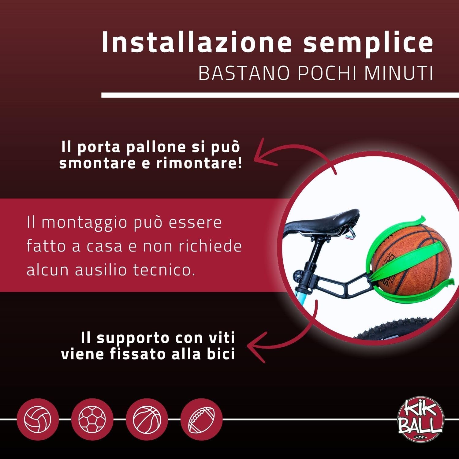 Porta Pallone da Bicicletta, Dispositivo per la Sicurezza d... - immagine 6