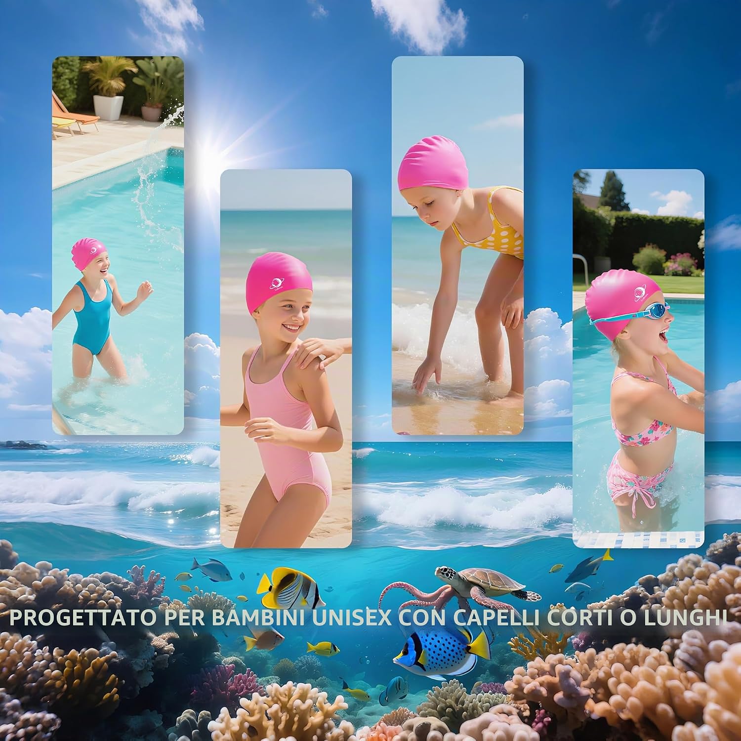Cuffia da Nuoto Bambini - Cuffia in Silicone per Piscina - immagine 7