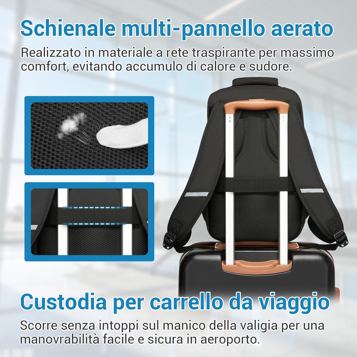 KONO Airplane Travel Backpack and Hand Luggage, 18... - immagine 6