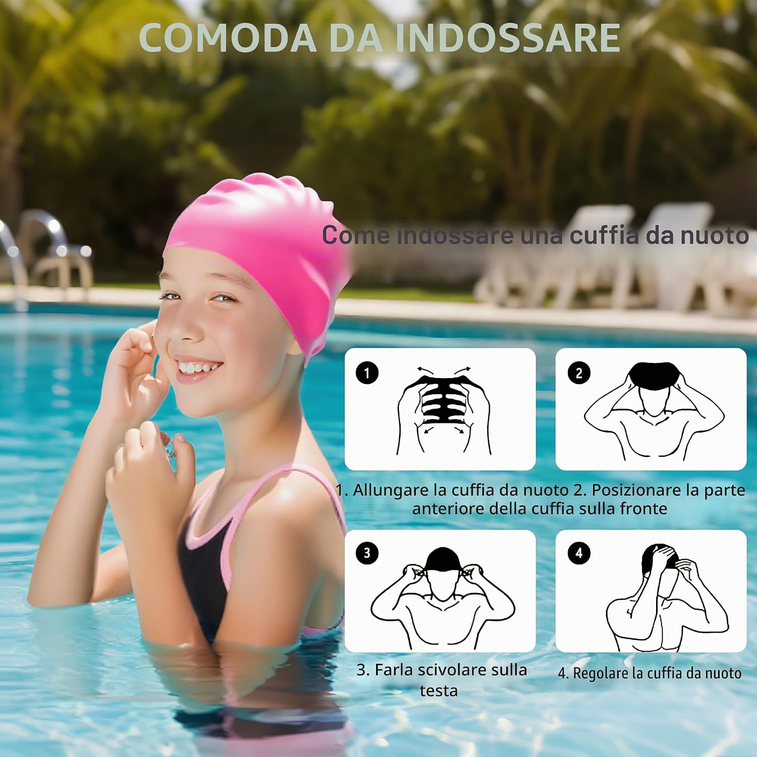 Cuffia da Nuoto Bambini - Cuffia in Silicone per Piscina - immagine 6